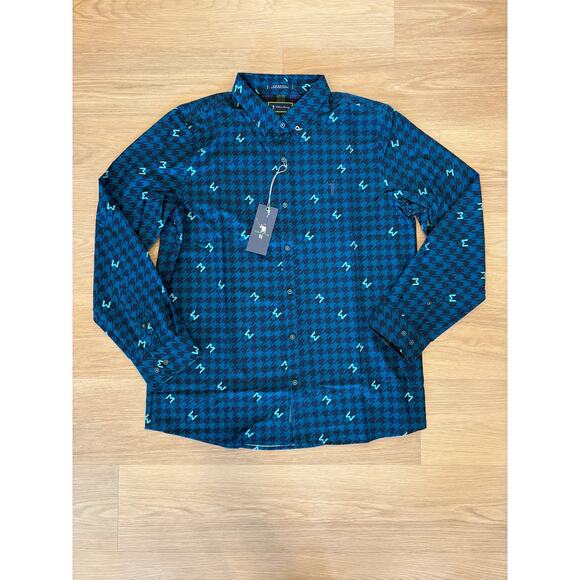 William Murray mens blue houndstooth long sleeve golf button down Size Large NWT - Picture 1 of 3